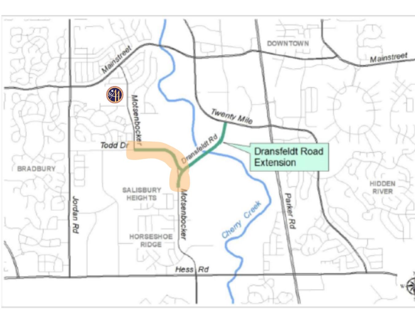 Map of road construction that impact Motsenbocker Road and the MB campus. 